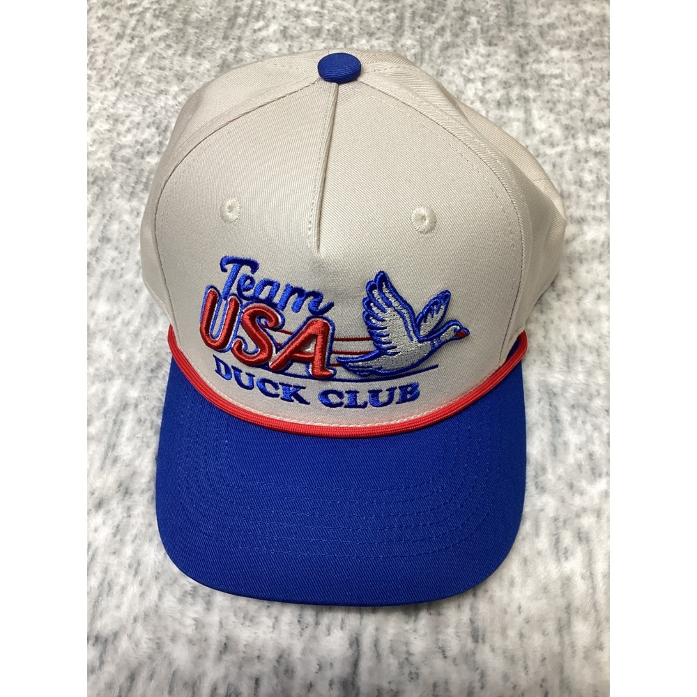 Riverbed Threads Team USA Duck Club Snapback Hat Cream Blue Rope Cap